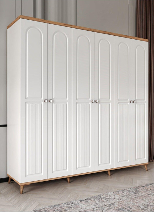 Ücretsiz Montaj - %100 MDF Bohem 6 Kapaklı Atlantik Çam Gardırop - MDF Dolap - Elbise Dolabı