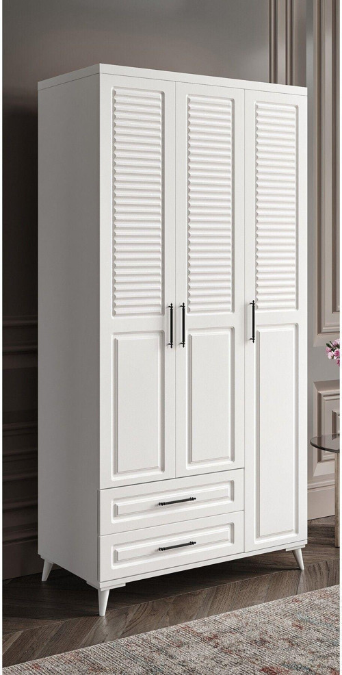 Ücretsiz Montaj - %100 MDF Sanat 3 Kapaklı Beyaz Gardırop - MDF Dolap - Elbise Dolabı