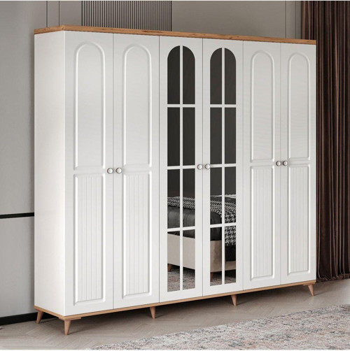 Ücretsiz Montaj! Komple Mdf Bohem 6 Kapaklı Aynalı Gardırop