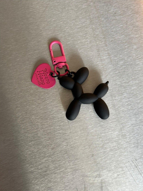 Balon Köpek Anahtarlık Kalp Şekilli Pim Kilit Detaylı Çanta Charm Siyah
