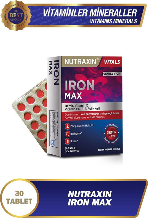 Iron Max 17 Mg 30 Tablet - Gentle Iron, Vitamin C, B12, B6, Folik Asit
