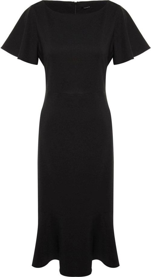 Moda Fit Gündüz Gece Finike Dokuma Bisiklet Yaka Kısa Kol Bodycone Midi Boy Büyük Beden Elbise