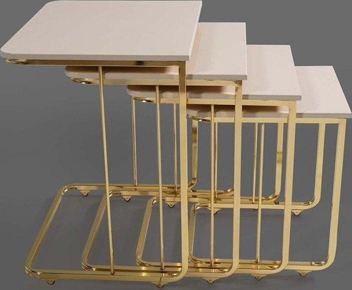 Tekerlekli Gold 4 Lü Zigon Sehpa - - Yan Sehpa