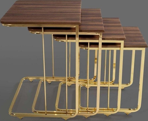 Tekerlekli Gold 4 Lü Zigon Sehpa - - Yan Sehpa