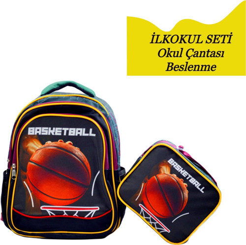 3 Bölmeli İlkokul Okul Sırt Çantası Ve Beslenme Çantası Basketball Bordo