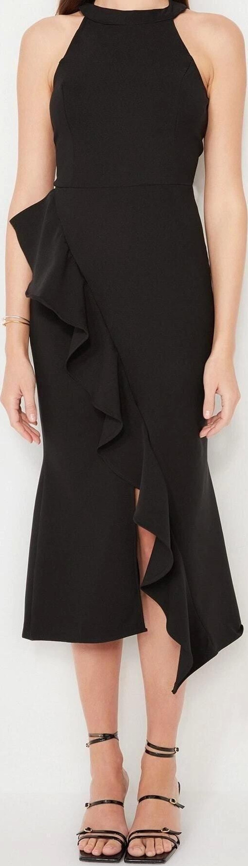 Moda Fit Mezuniyet Balo Finike Dokuma Halter Yaka Kolsuz Kol Anvelop Midi Boy Elbise