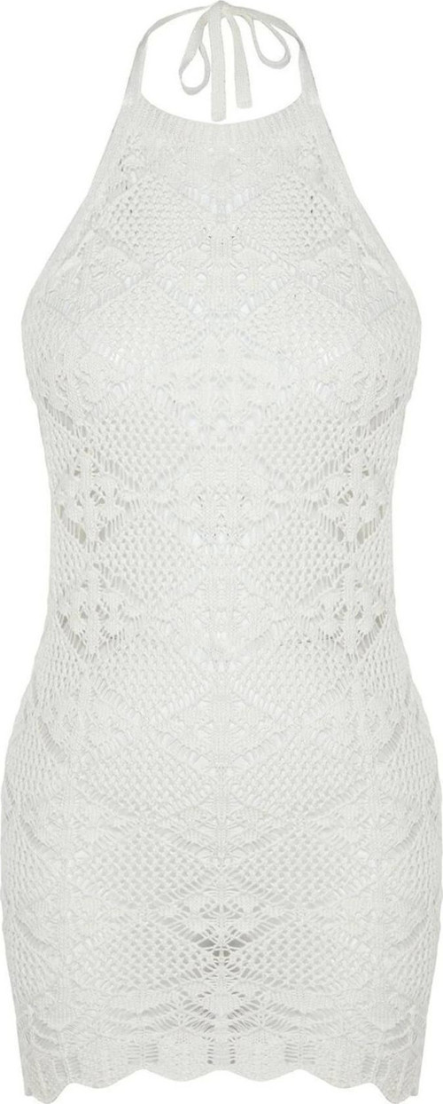 Moda Fit Plaj Günlük Triko Görünümlü Triko Halter Yaka Kolsuz Kol Bodycone Mini Boy Elbise