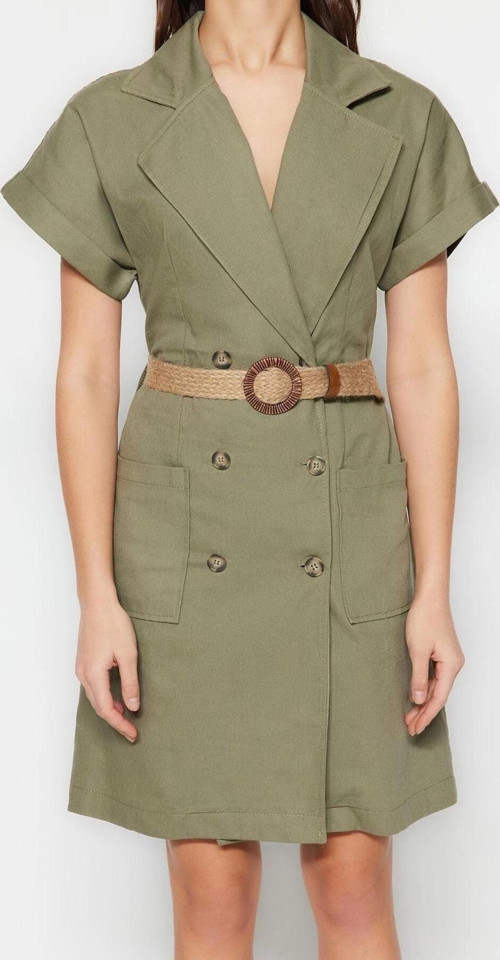 Moda Regular Gündüz Gece Gabardin Dokuma Ceket Yaka Kısa Kol Ceket Elbise Mini Boy Elbise