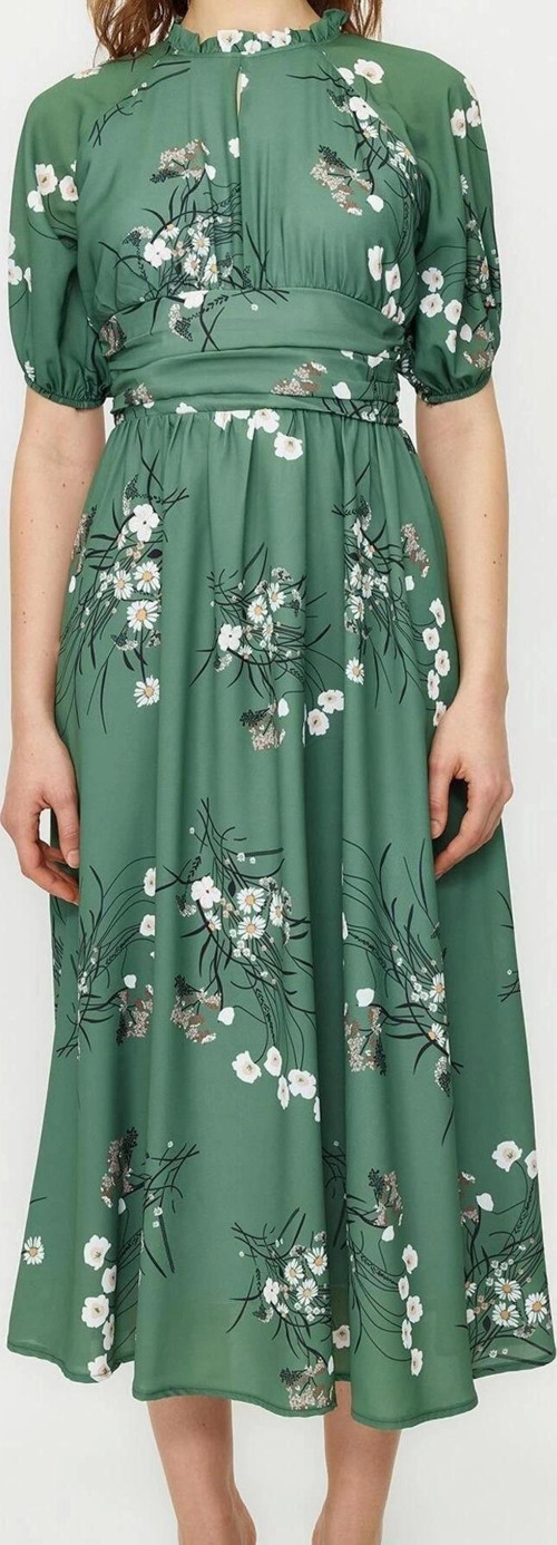 Moda Regular Günlük Jessica Dokuma Bisiklet Yaka Truvakar Kol Kol A-Line Maxi Boy Tesettür Elbise