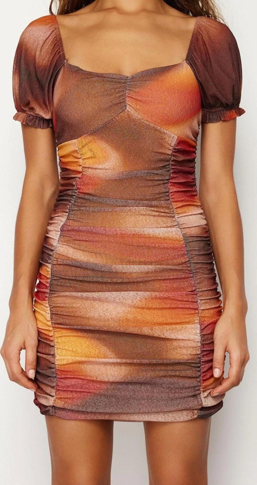 Moda Slim Casual Günlük Köpük Kumaş Örme Kalp Yaka Kısa Kol Bodycone Midi Boy Elbise