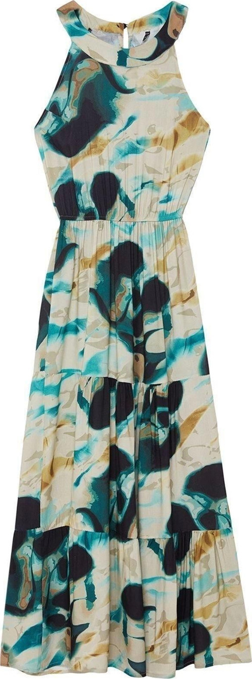 Moda Regular Casual Günlük Shally Dokuma Halter Yaka Kolsuz Kol A-Line Maxi Boy Elbise