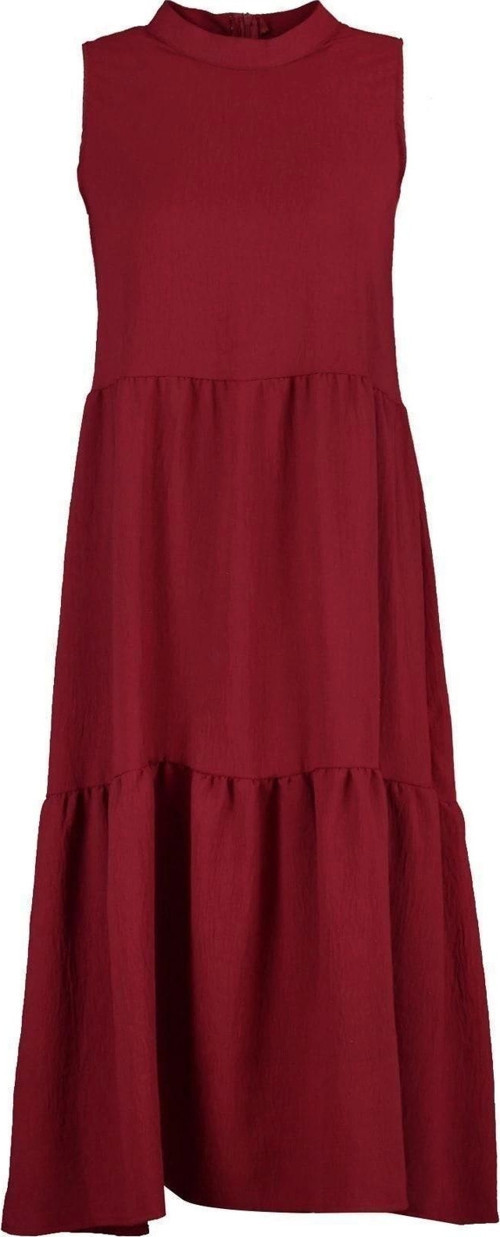 Moda Kolsuz Dik Yaka Midi Elbise Açık Mavi Shift Düz Kesim Dik Yaka Midi Dokuma Elbise