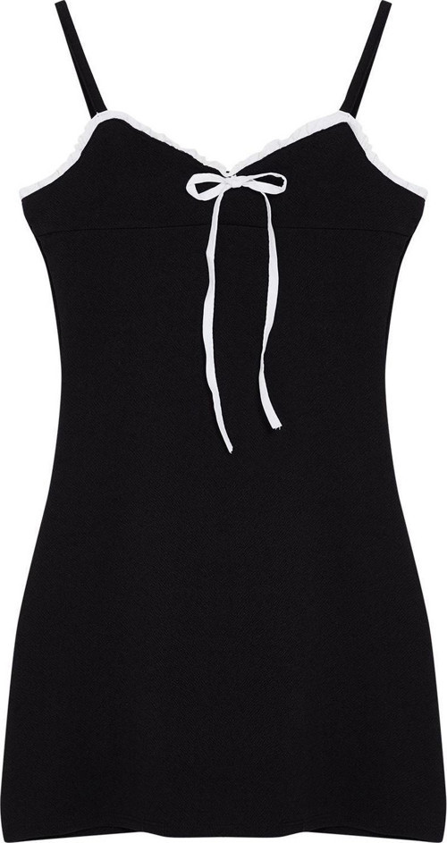 Moda Stil Slim Havuz Yaka Mini Boy Renk Bloklu Fiyonk Detaylı Bodycone Vücuda Oturan Örme Elbise