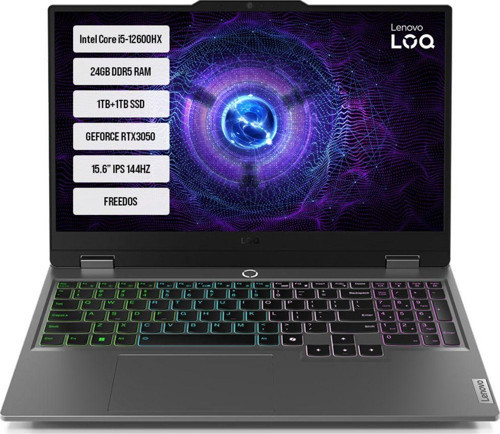 LOQ 15IAX9 83GS00Q8TR-05 Intel Core i5-12450HX 24GB DDR5 1TB+1TB SSD RTX3050-6GB 95W 15.6" IPS 144HZ FreeDos Taşınabilir Bilgisayar