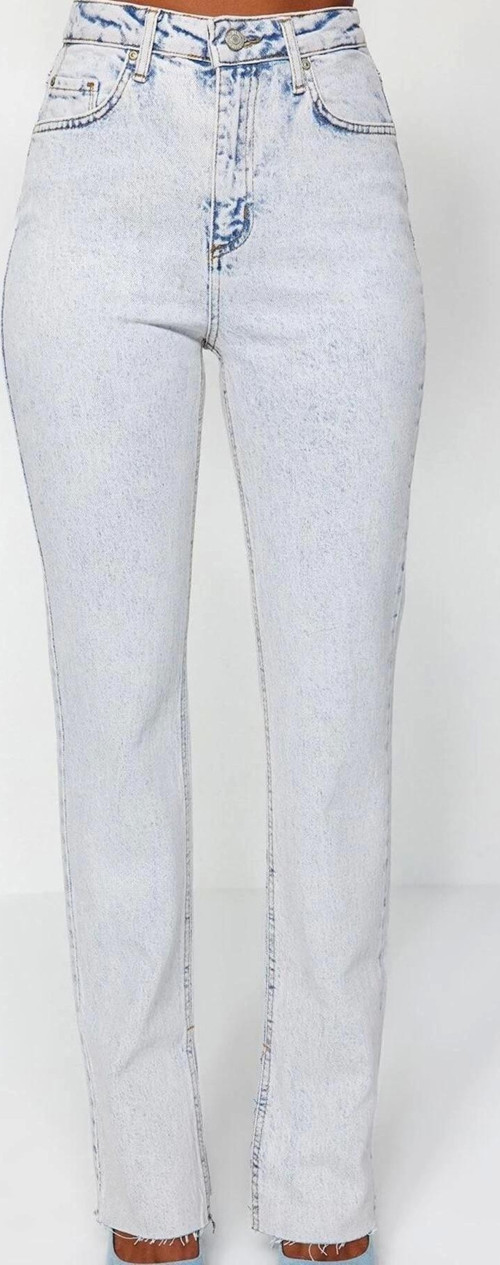 Stil Kadın Moda Denim Kot Pantolon Regular Boru Paça Yırtmaçlı Yüksek Bel Jeans