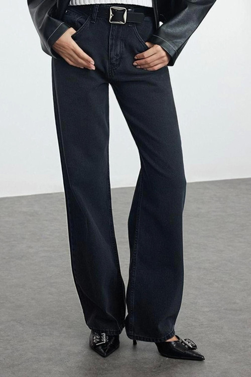 Stil Kadın Moda Denim Kot Pantolon Uzun Geniş Paça Yüksek Bel Jeans