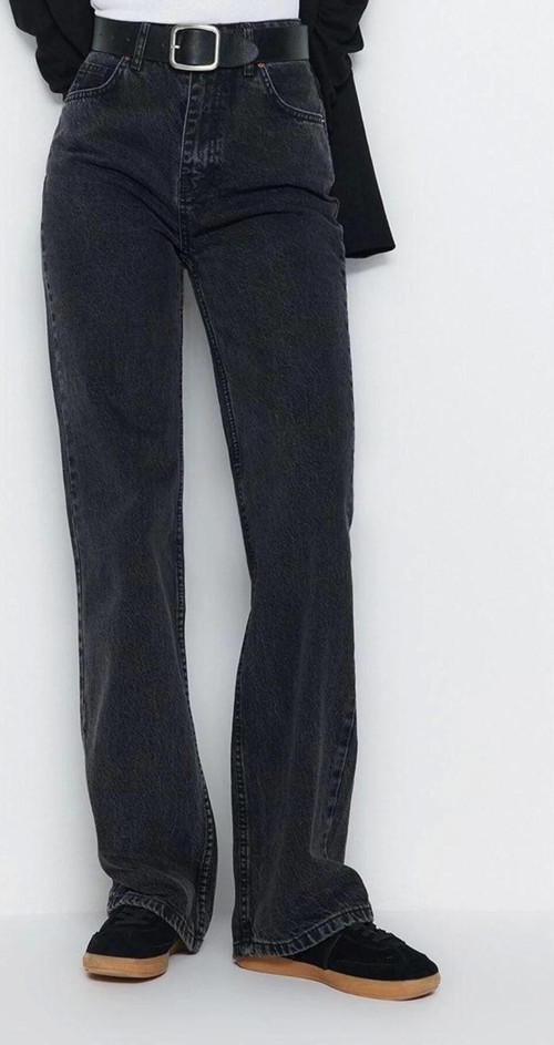 Stil Kadın Moda Denim Kot Pantolon Uzun Geniş Paça Antrasit Yüksek Bel Jeans