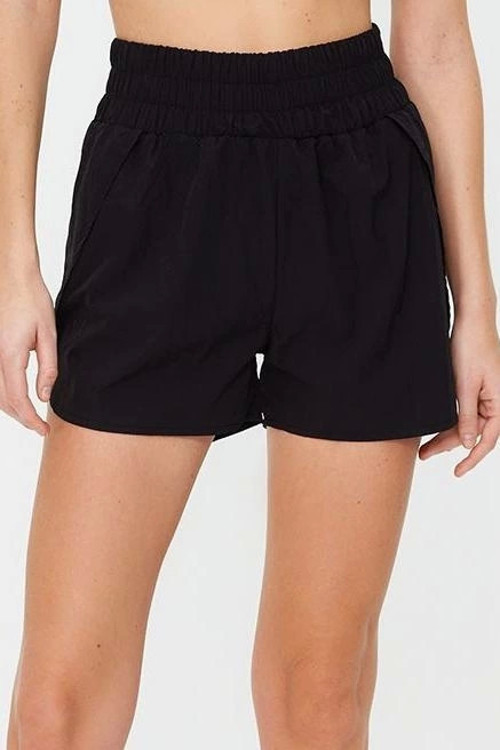 Moda Dokuma Yüksek Bel Geniş Paça Sportswear Haki Bel Cep Detaylı Paraşüt Kumaş Spor Şort
