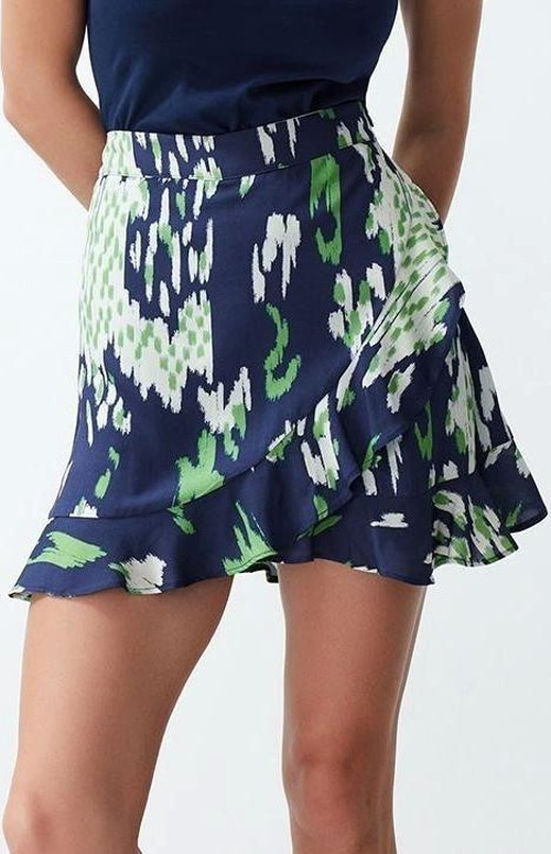 Moda Dokuma Yüksek Bel Boru Paça Gündelik Batik Desenli Etek Ucu Fırfırlı Viskon Dokuma Şort Etek