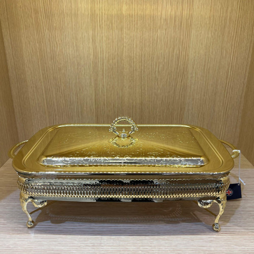 Altın Kaplama Isıtıcılı Dikdörtgen Yemek Servis 46 x 25 x 19 cm