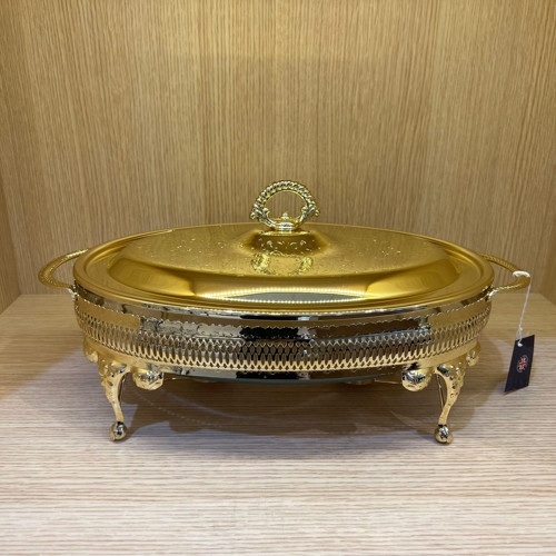 Altın Kaplama Isıtıcılı Oval Yemek Servis 41 x 26.5 cm