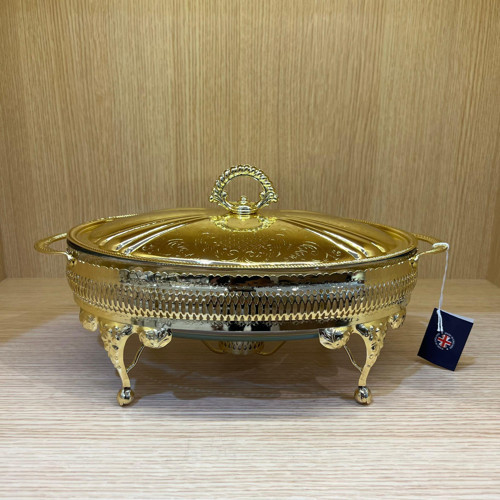Altın Kaplama Isıtıcılı Oval Yemek Servis 35 x 22 x 18.5 cm