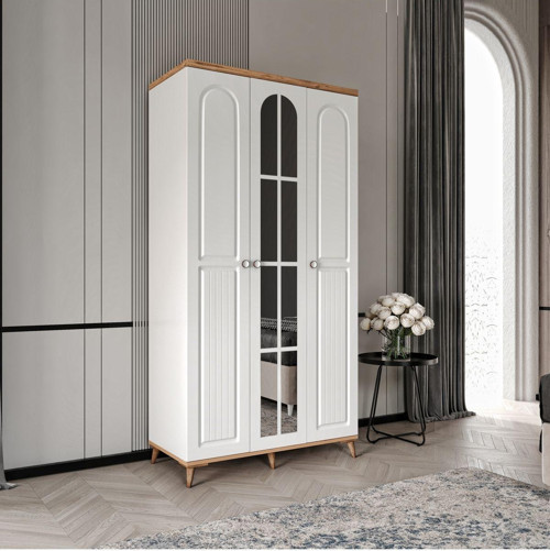 Ücretsiz Montaj Bohem 3 Kapaklı Aynalı Komple MDF Gardırop - Elbise Dolabı
