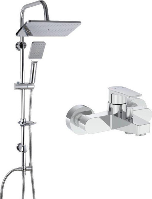 Artema Flow Square Krom Banyo Bataryası + Doppo Long Krom Tepe Duş Seti