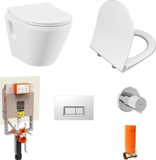 İntegra Rim-ex Kanalsız Asma Klozet + VitrA Slim Duroplast Klozet Kapağı + Gömme Rezervuar 7062L003-0850