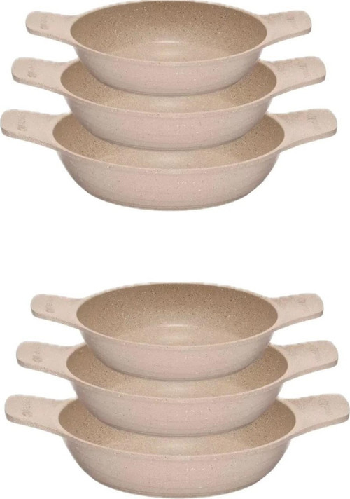 2 ADET SET Döküm Saplı Granit Güveç Sahan Set | 6 Parça |vizon |18CM-20CM-22CM