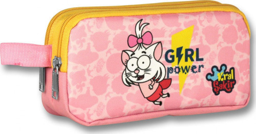 Ümit Çanta Kral Şakir Girl Power İki Bölmeli Kız Çocuk Kalem Çantası - Pembe/Sarı