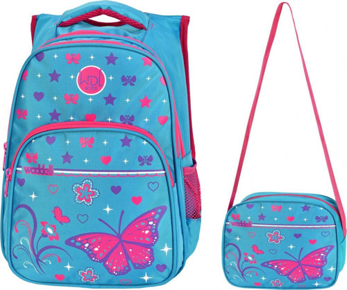 Waddell Çanta Mavi/Pembe Kelebek İlkokul Çantası - Waddell Bag Kız Okul Sırt Çantası