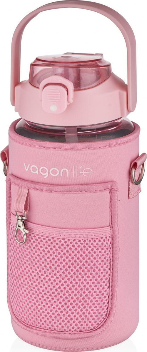 Vagıonlife 1500 ml Askılı Pipetli/Pipetsiz Kumaş Korumalı Pembe Spor ve Günlük Matara - Telefon Cepli