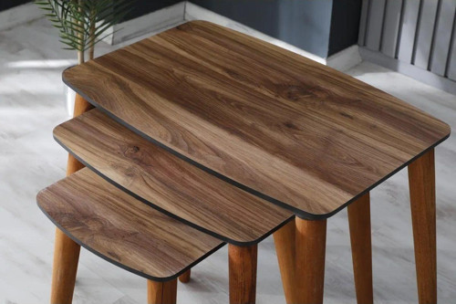 Mdf Ahşap Ayaklı 3 Tane Zigon Sehpa Ceviz 40x60 cm