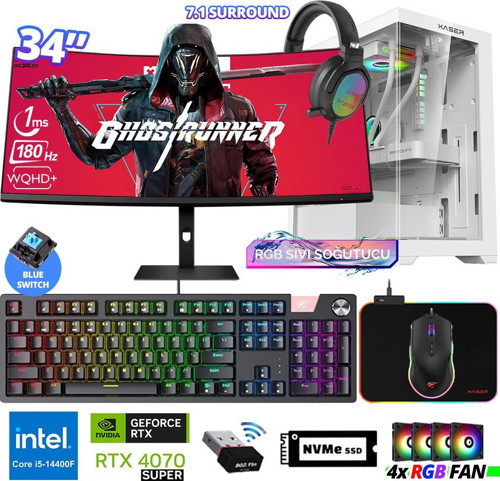 Delux X106 i5 14400F 16GB DDR5 Ram 512GB M.2 NVMe SSD 12GB RTX4070 SUPER 34" Sıvı Soğutmalı Oyuncu Bilgisayarı