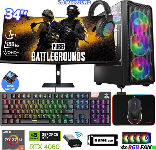 Delux X119 Ryzen 5 5600 32GB Ram 512GB M.2 NVMe SSD 8GB RTX4060 34" 180Hz Curved Oyuncu Bilgisayarı