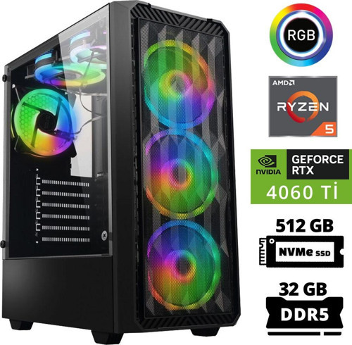 Delux X73 Ryzen 5 7600 32GB DDR5 Ram 512GB M.2 NVMe SSD 8GB RTX4060 Ti Masaüstü Oyuncu Bilgisayarı