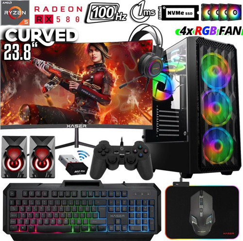 Xsr1038 Ryzen 5 3600 32GB Ram 512GB M.2 NVMe SSD 8GB RX580 23.8" 100Hz Curved Oyuncu Masaüstü Bilgisayarı
