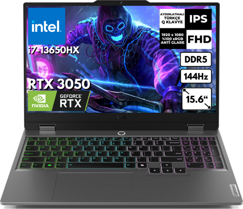 LOQ 15IRX9 i7-13650HX 24 GB 2 TBSSD 6 GB RTX3050(95W) 15.6" FHD 144 Hz Windows 11 Pro Gaming Notebook 83DV011ATR BT55