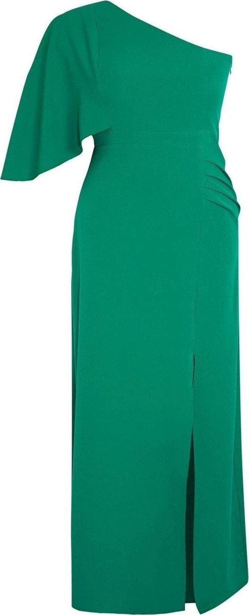 Moda Fit Şık Abiye Gece Finike Dokuma Asimetrik Yaka Kolsuz Kol A-Line Maxi Boy Büyük Beden Elbise