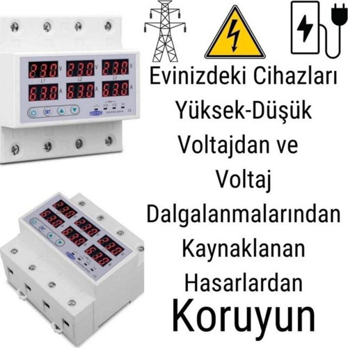 Trifaze Gerilim Ve Akım Koruma Rölesi Yüksek Alçak Voltaj Akım Koruyucu Röle 63A