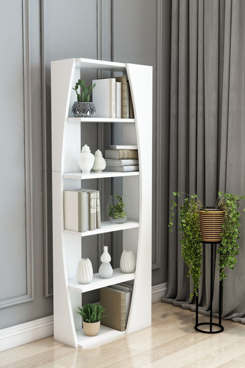 İskandinav Model Tasarım Kitaplık 6 Raflı Kitaplık Dekoratif Salon Kitaplığı Ofis Kitaplığı