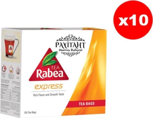 Rabea Tea - Express Yumuşak Içimli Zengin Aromalı Siyah Çay 100 Poşet 10X Paket