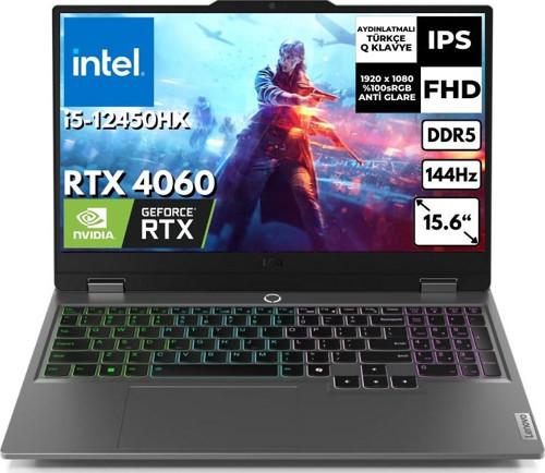 LOQ 15IAX9 83GS00PHTR i5-12450HX 16GB 512GB SSD 8GB RTX4060 (105W) 15.6" 144Hz Windows 11 Pro K22