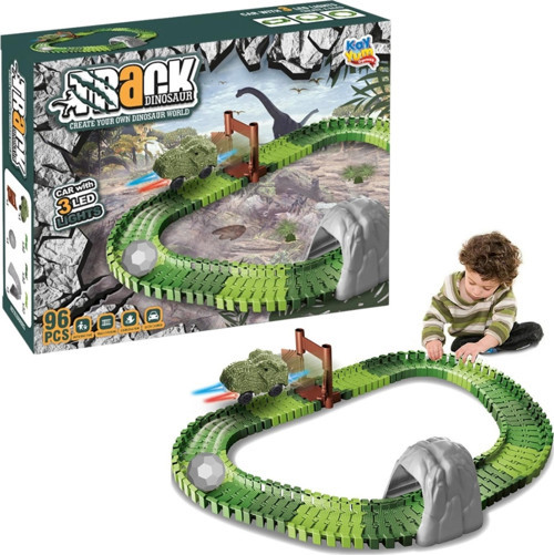 Dinozor Trucks 96 Parça Raylı Pist - Raylı Araç Oyuncak - Tren Oyuncak - Renkli Araç Yolu - Dino Tru