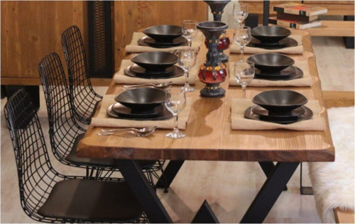 Masif Ağaç Yemek Masası Takımı - 85 cm - 125 cm Masa + 125 cm Bank + 4 Adet Sandalye