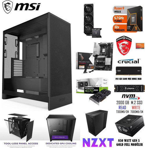 AMD RYZEN 9 9950X 192 GB RAM 2 TB SSD RTX 4070 SÜPER SIVI SOĞUTUCU GAMİNG & WORKSTATİON PC
