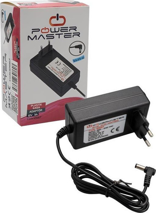 PM-12667 12 VOLT - 3 AMPER 5.5*2.5 MM UÇLU PLASTİK KASA PRİZ TİPİ ADAPTÖR