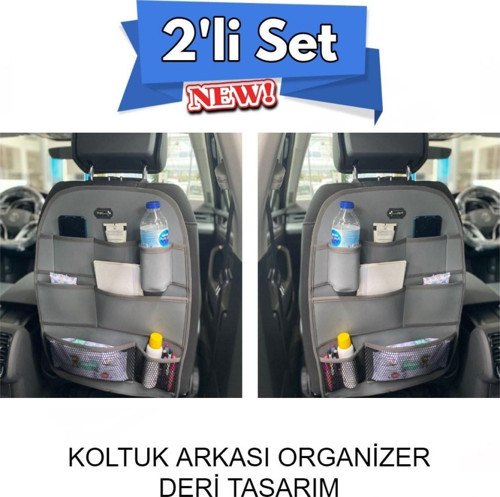 Renault Megane 1 Araç İçi Deri Koltuk Arkası Organizer 2'li Set Düzenleyici Gri