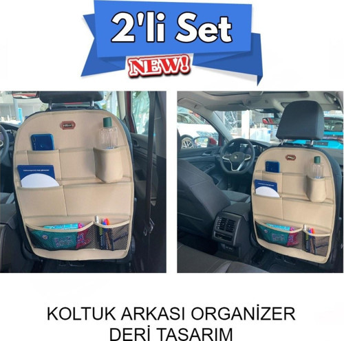 Dodge Caliber Araç İçi Deri Koltuk Arkası Organizer 2'li Set Düzenleyici Bej
